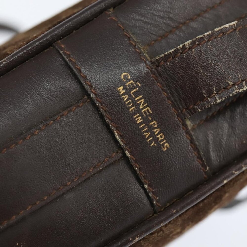 Authentic CELINE Macadam Canvas Shoulder Bag Suede Brown Gold - Picture 15 of 16